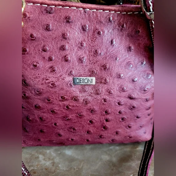 Cecconi Piero Burgundy Genuine Ostrich-Embossed Leather Mini Crossbody Bag 7"×6" - Picture 5 of 16
